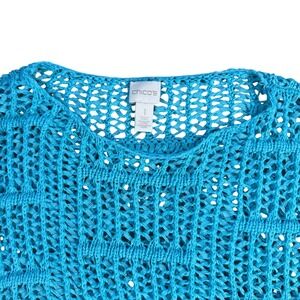Chicos 1 Blue Crochet Knit Open Weave Sleeveless Top Women‎ Size 1